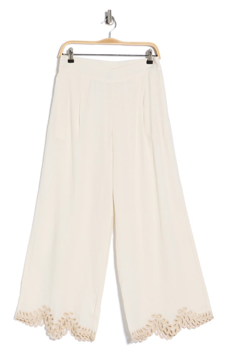 JASON WU Embroidered Hem Linen Blend Pants, Main, color, Natural