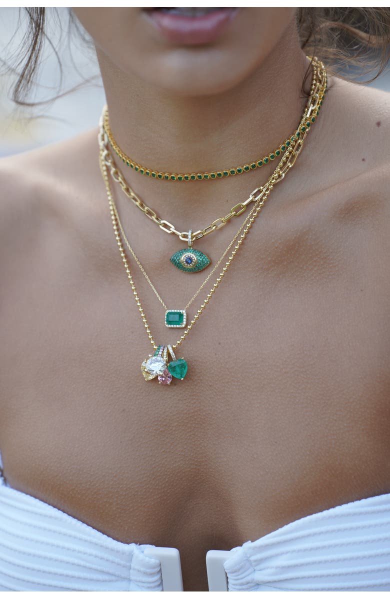 Gemma Azzurro paperclip chain evil eye necklace, Alternate, color, Green