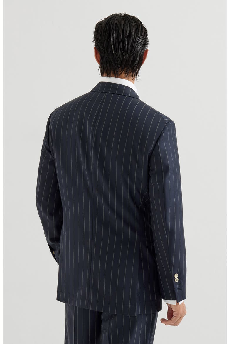 Super 150s virgin wool wide chalk stripe batavia one-and-a-half breasted Tailor blazer, Alternate, color, Blue
