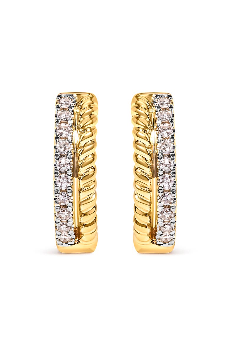10K Yellow Gold 1/10 Ct Diamond and Rope Twist Huggy Hoop Earrings, Main, color, Yellow