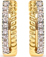 Haus of Brilliance 10K Yellow Gold 1/10 Ct Diamond and Rope Twist Huggy Hoop Earrings