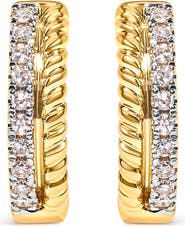 Haus of Brilliance 10K Yellow Gold 1/10 Ct Diamond and Rope Twist Huggy Hoop Earrings