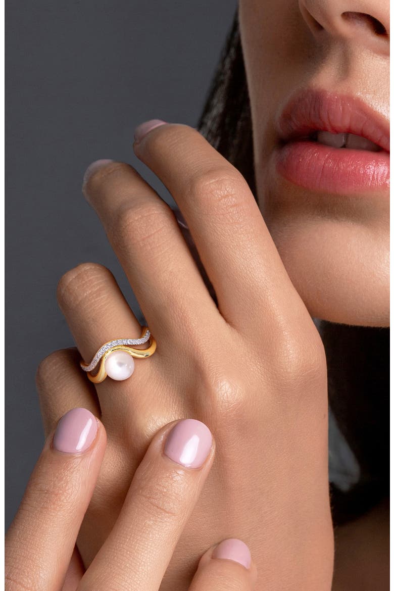 Cultured Freshwater Pearl Bypass Ring, Alternate, color, WHITE GOLD