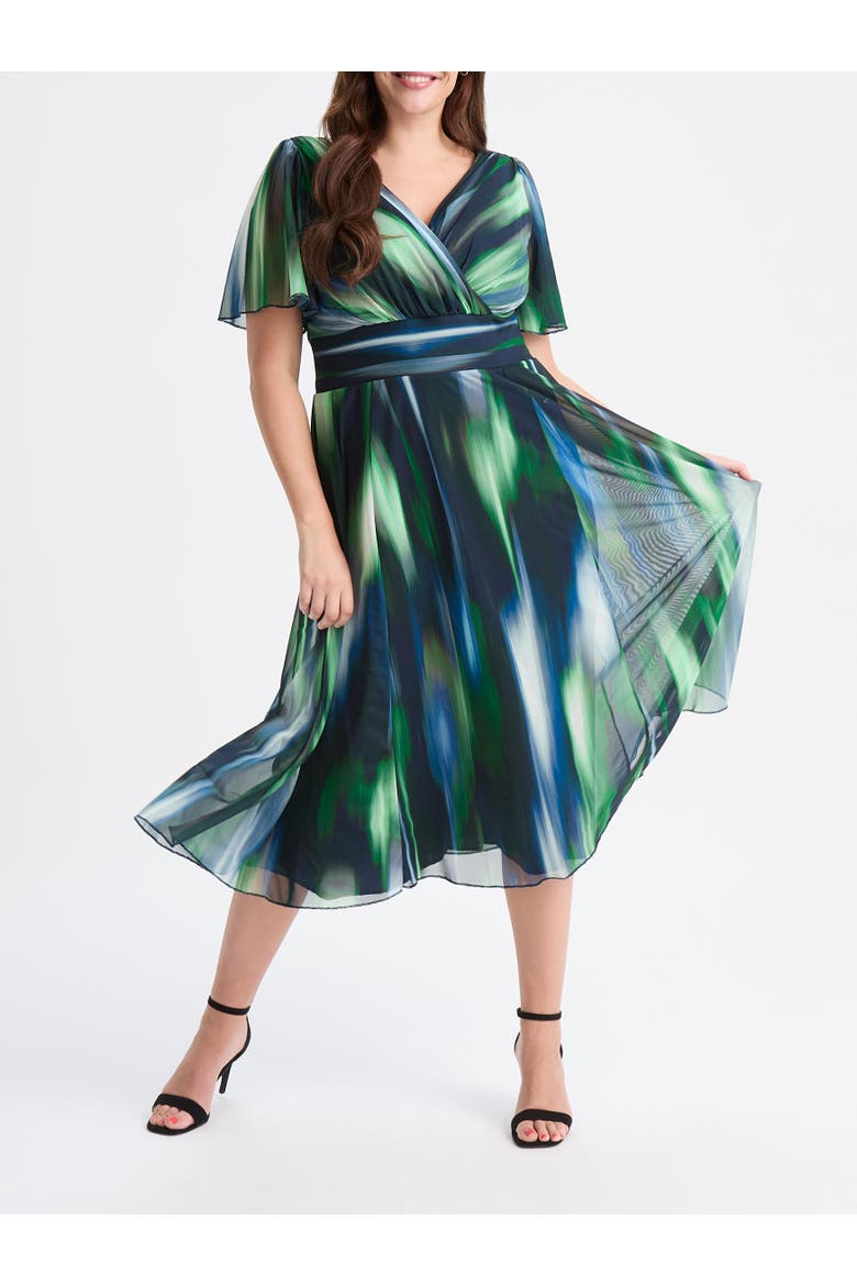 Victoria Ikat Angel Sleeve Midi Dress, Alternate, color, Green Ikat