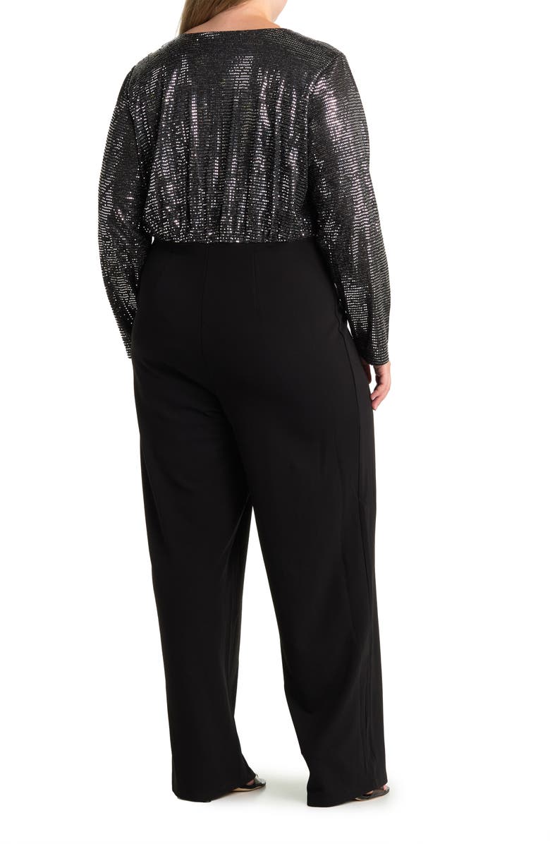 BY DESIGN Sandra Dico Dot Sequin Long Sleeve Jumpsuit, Alternate, color, Black/ Silver