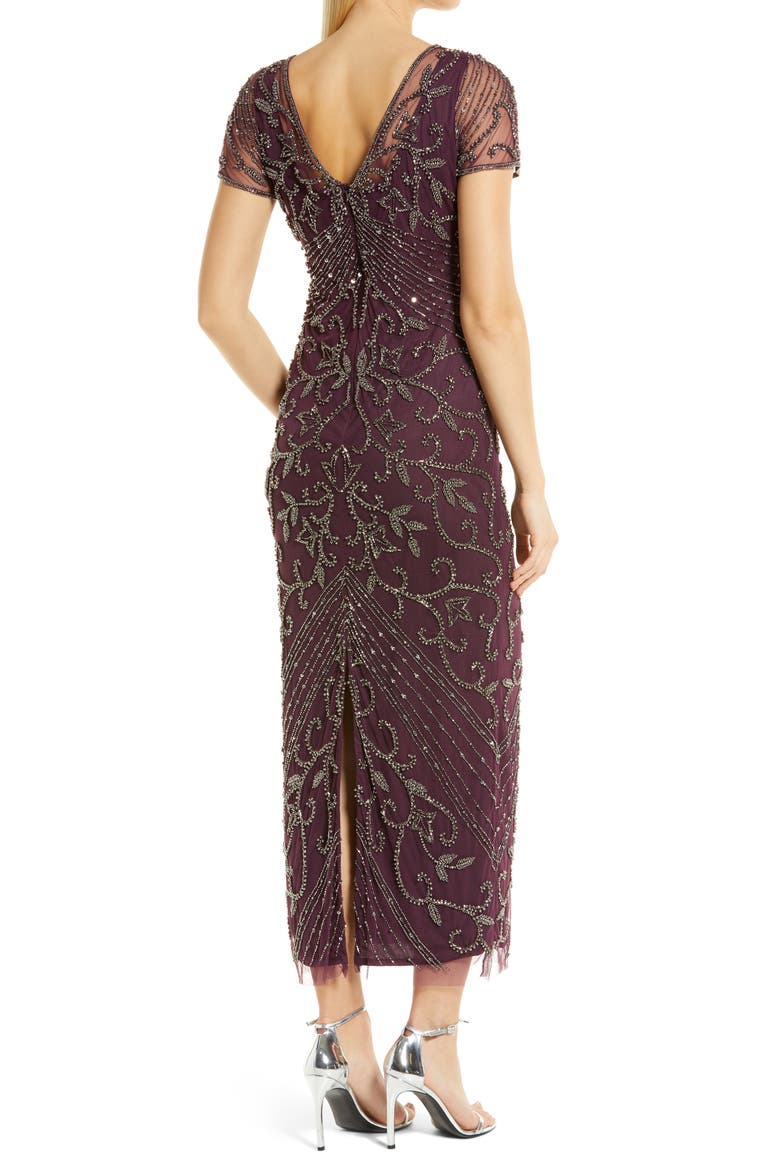 Beaded Mesh Column Gown, Alternate, color, WINE 601