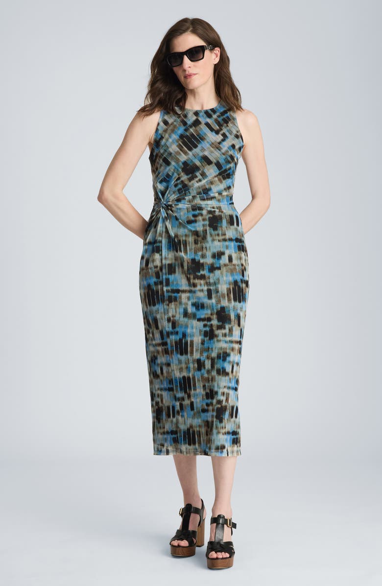 Kenneth Cole Abstract Print Side Ruched Mesh Dress, Alternate, color, Lake Blue Multi