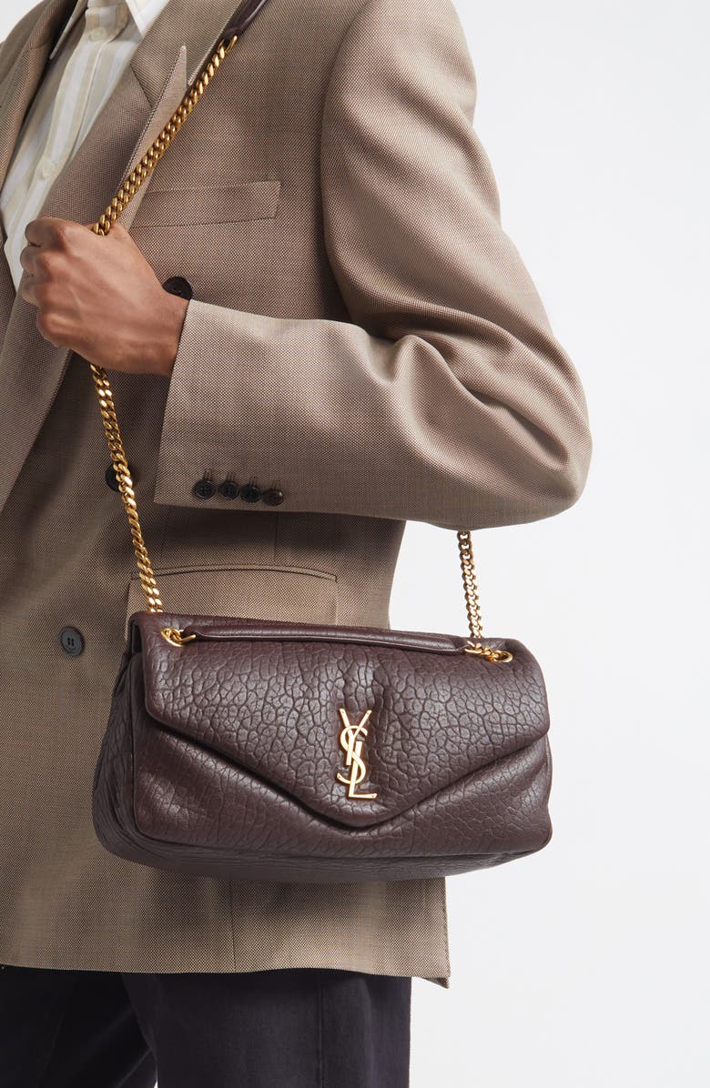 Saint Laurent Medium Calypso Leather Shoulder Bag, Alternate, color, Raisin