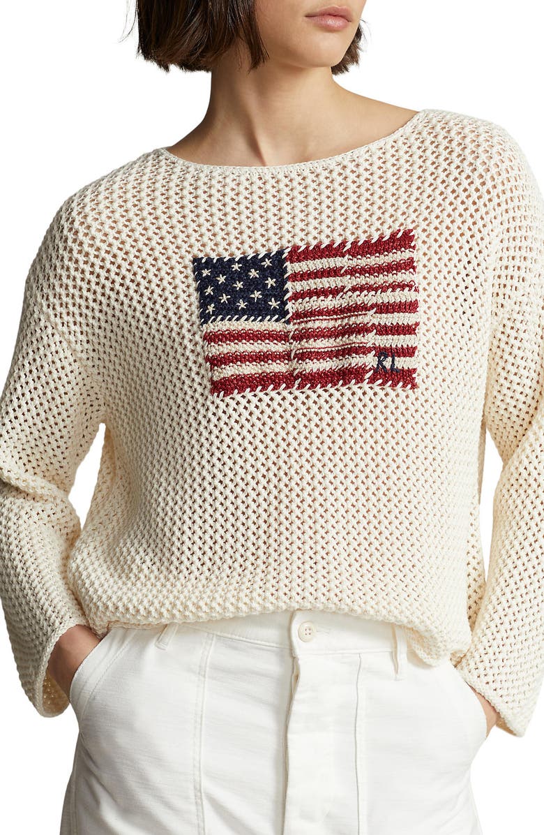 Polo Ralph Lauren Patchwork Flag Sweater, Main, color, 