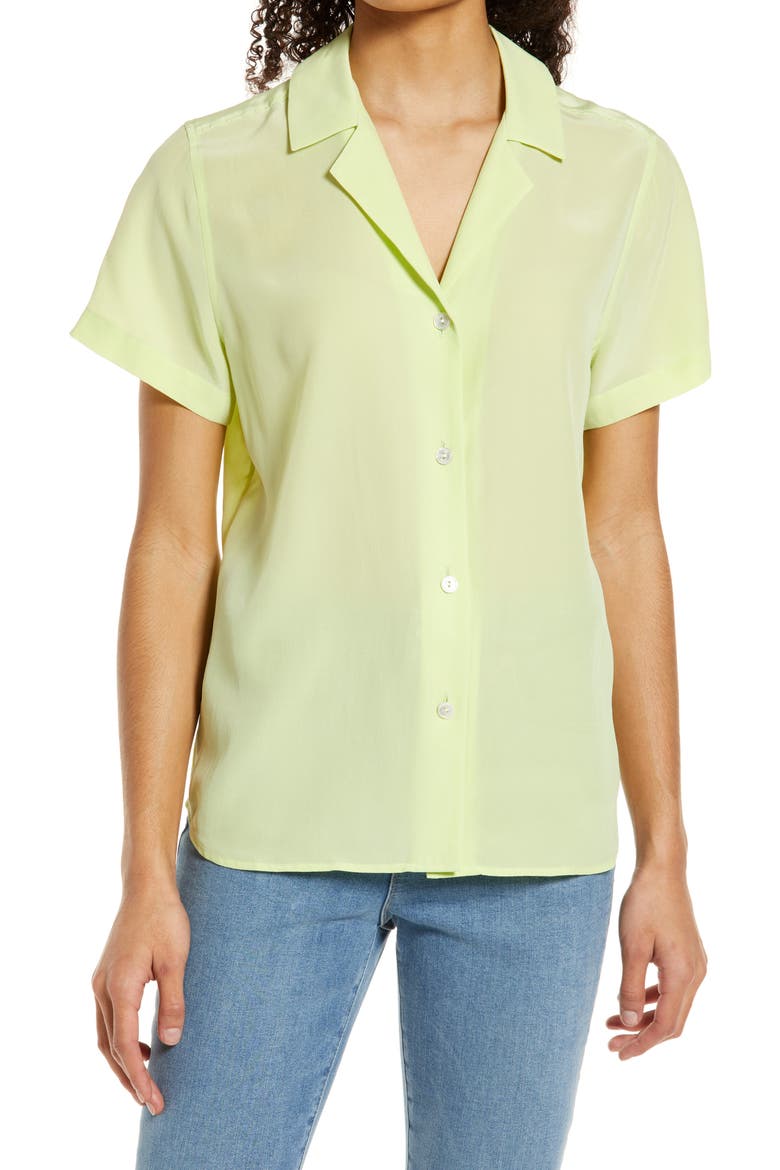 Talullah Silk Camp Shirt, Main, color, LIME POP
