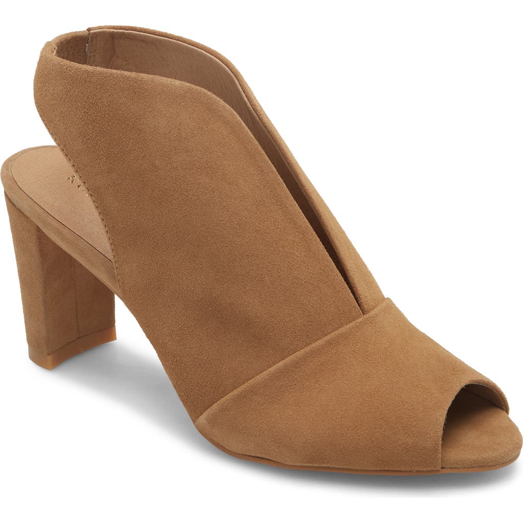KOKO + PALENKI Pinnacle Ankle Strap Peep Toe Sandal in Latte Suede