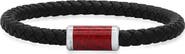 STEELTIME Men's Stainless Steel Red Carbon Black Braided Leather Bracelet