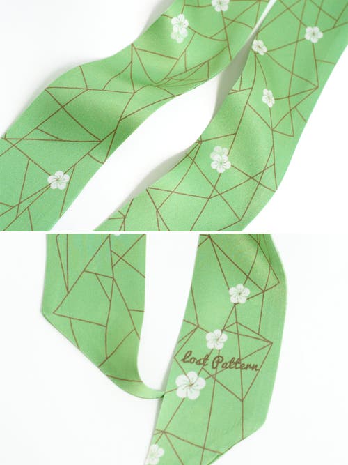 Lost Pattern Nyc "almond Blossom" Silk Skinny Scarf In Green