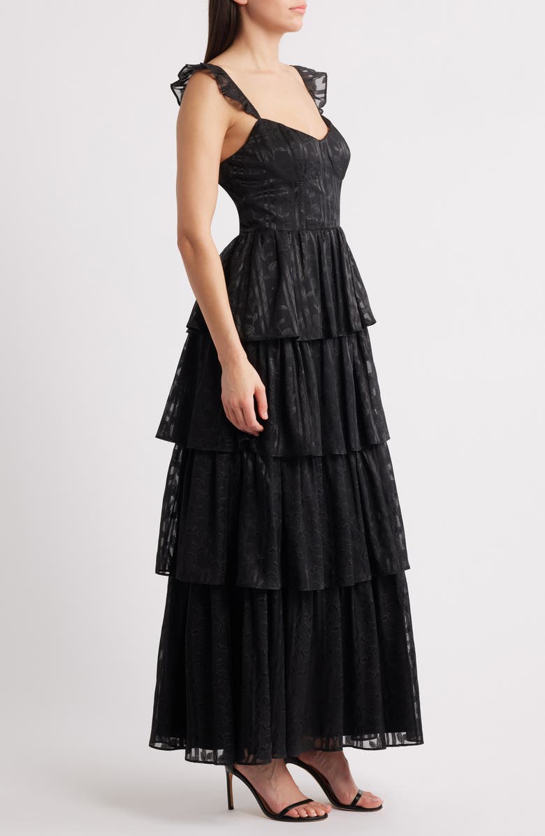 Lulus Magnolia Tiered Organza Gown, Alternate, color, Black