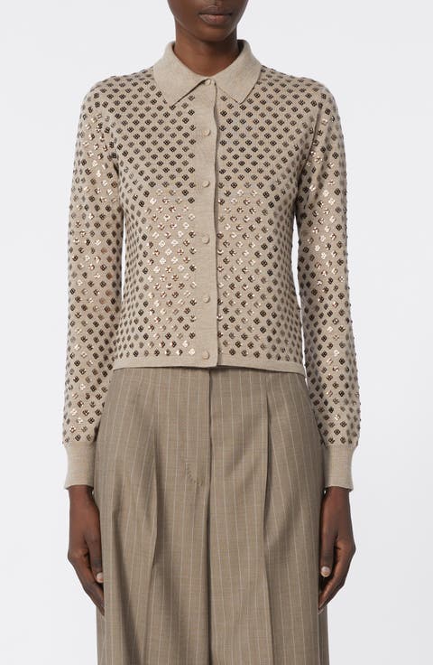 Ragno Sequin Embellished Virgin Wool Cardigan