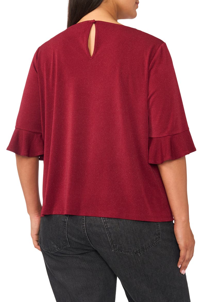 Ruffle Cuff Crewneck Top, Alternate, color, EARTH RED
