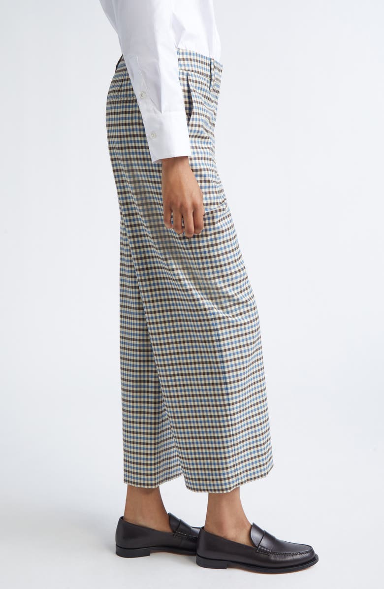Max Mara Michelle Check Wool 
Cotton Wide Leg Ankle Pants, Alternate, color, Light Blue