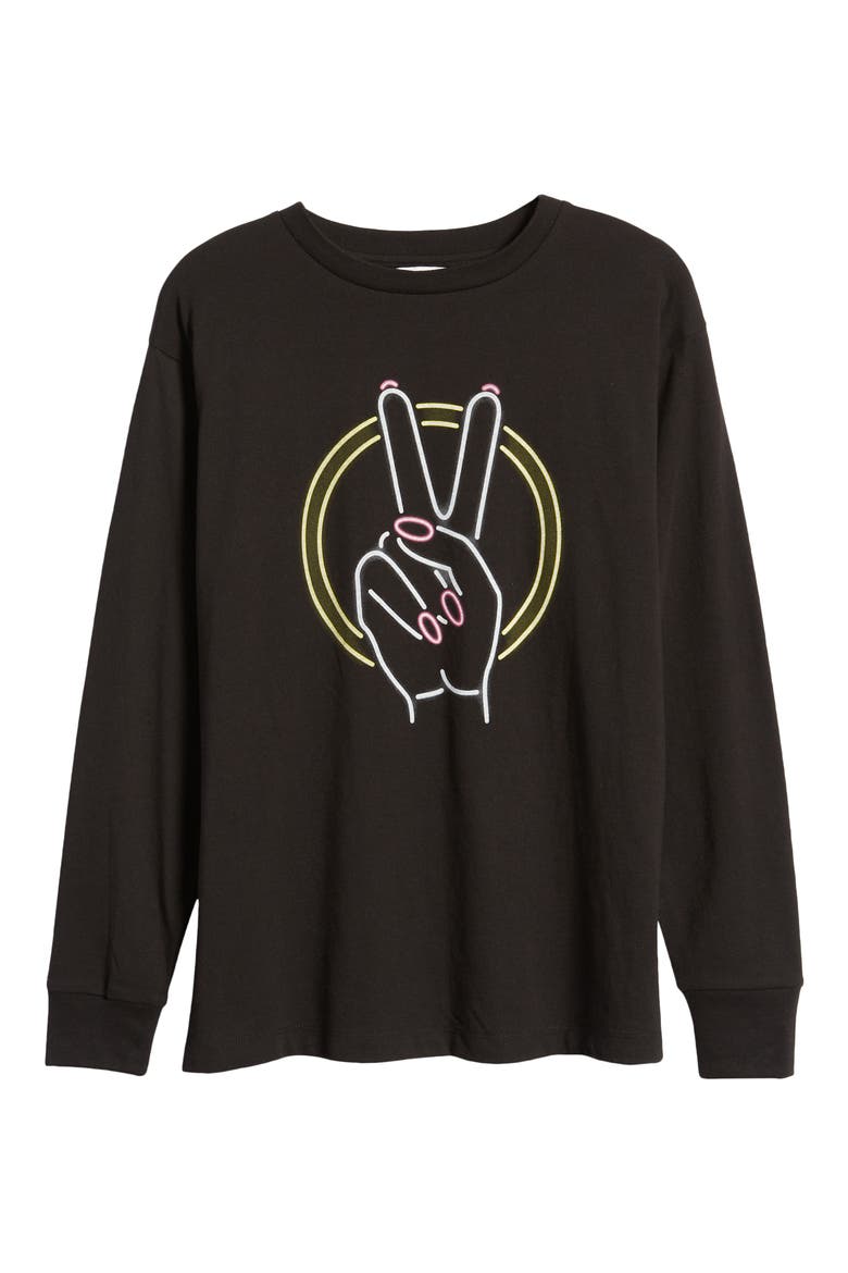 Women's The Time Is Now Graphic Long Sleeve Tee, Alternate, color, BLACK PEACE HAND