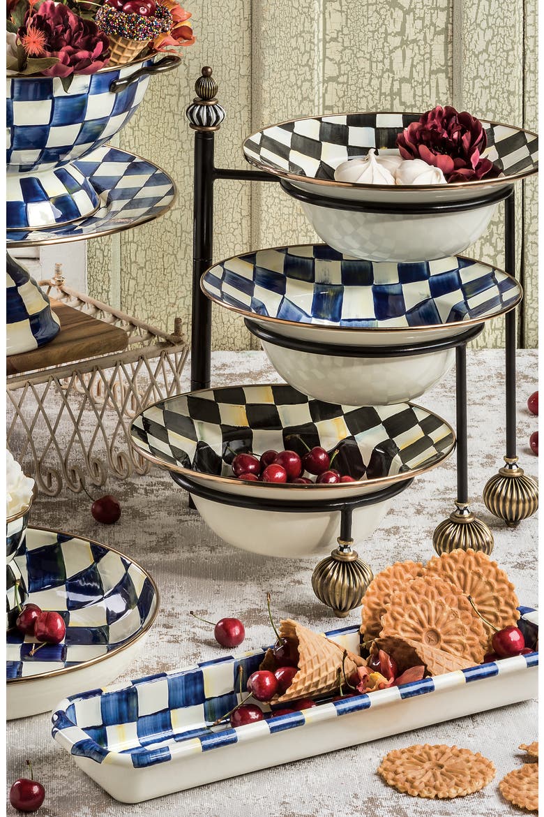 Royal Check Enameled Steel Serving Bowl, Alternate, color, BLUE/ WHITE