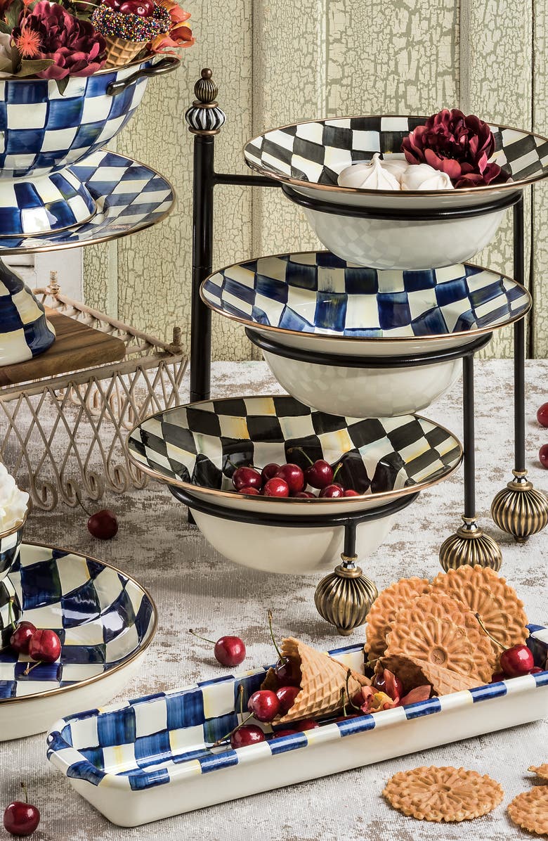 MACKENZIE CHILDS Royal Check Enameled Steel Serving Bowl, Alternate, color, Blue/ White