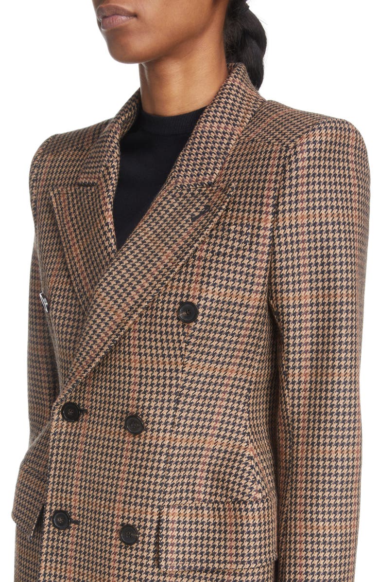 Balenciaga Hourglass Houndstooth Strong Shoulder Double Breasted Wool Blend Blazer, Alternate, color, 