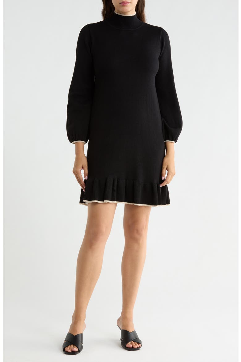 Mock Neck Long Sleeve Sweater Dress, Main, color, BLACK/ BONE-BLACK/ BONE