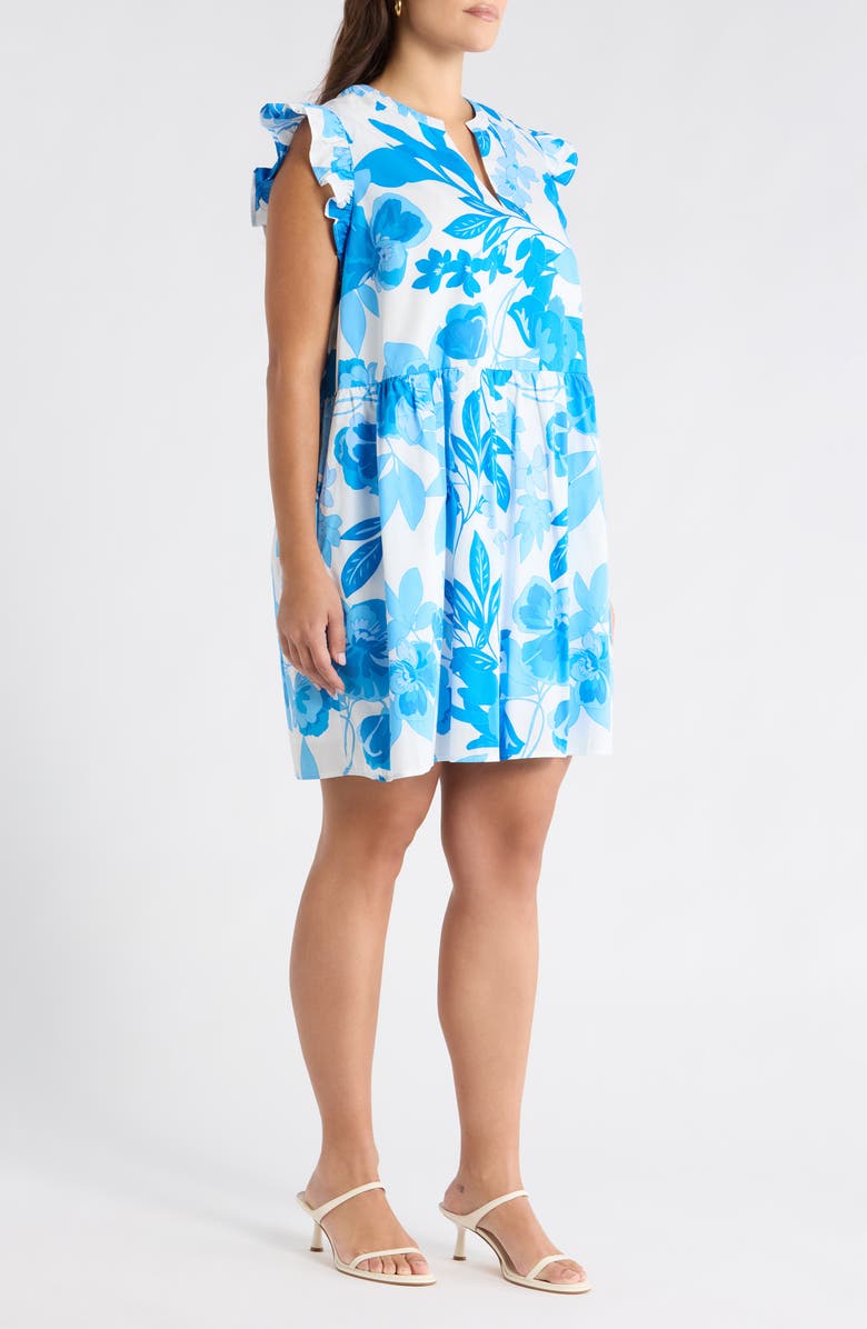 SUGARLIPS Darien Floral Kass Ruffle Minidress, Alternate, color, Wht-Blues-Combo