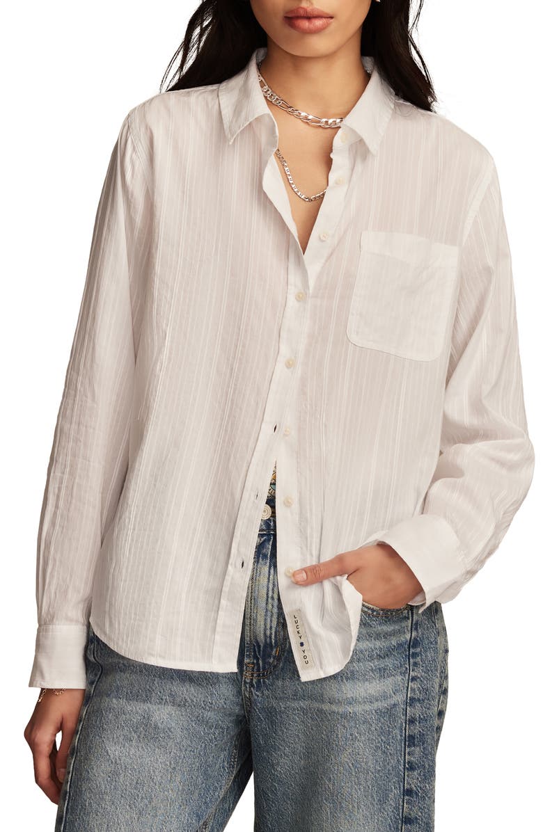 Lucky Brand Variegated Textured Stripe Cotton Button-Up Shirt, Main, color,