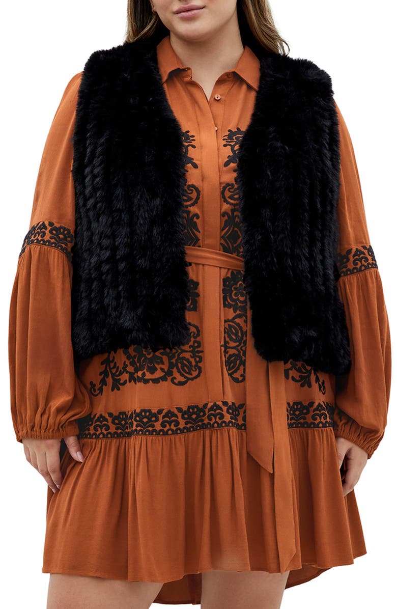 City Chic Eve Faux Fur Vest, Main, color, Black