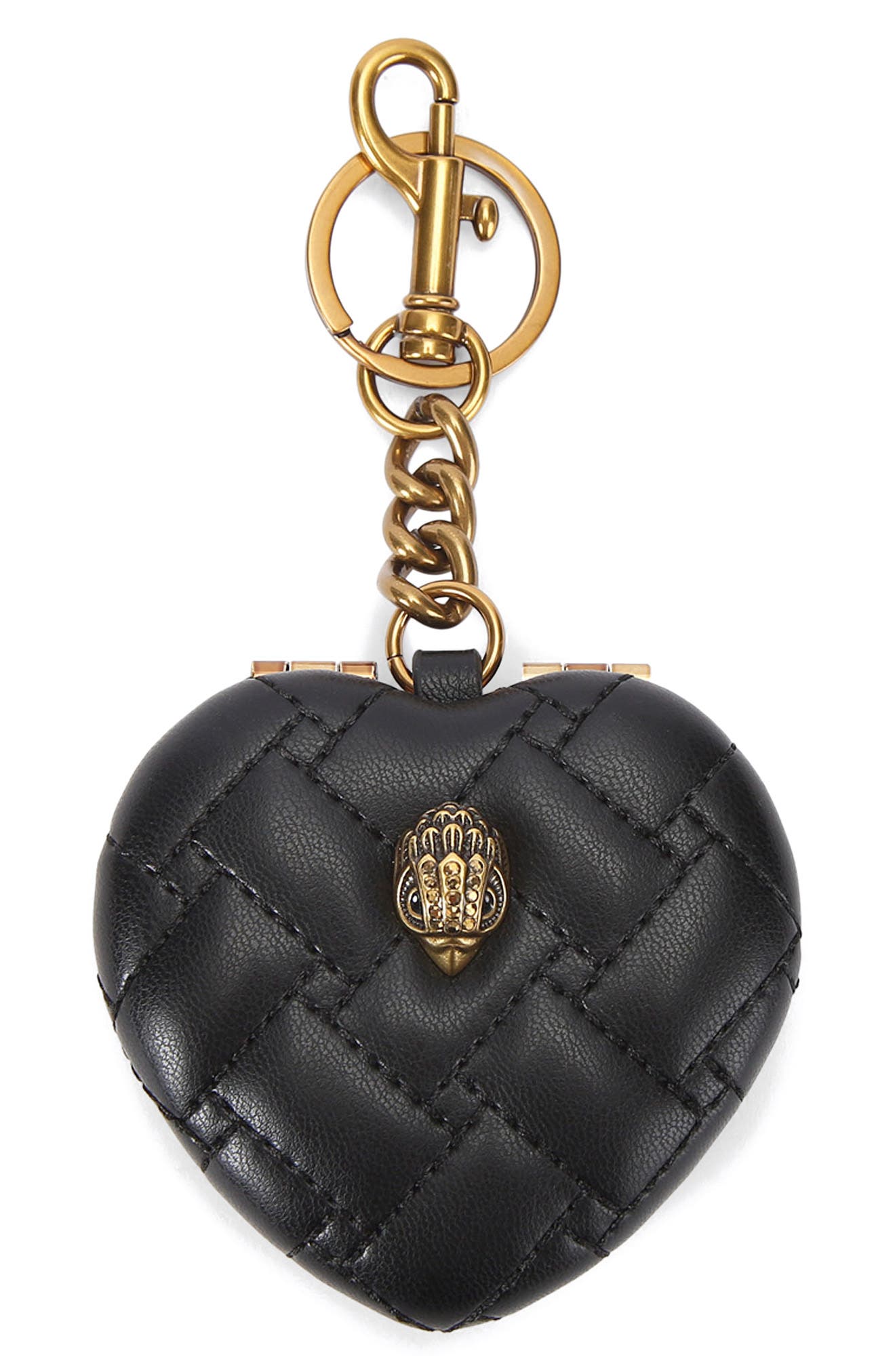 Kurt Geiger London Kensington Heart Mirror Bag Charm, Main, color, Black