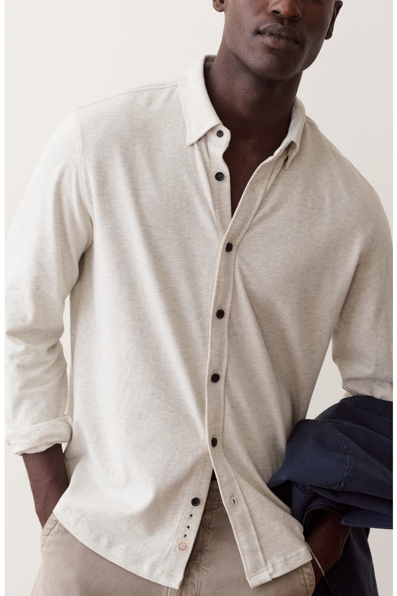 Luxe Jersey Organic Cotton Button-Up Shirt, Alternate, color, OATMEAL HEATHER