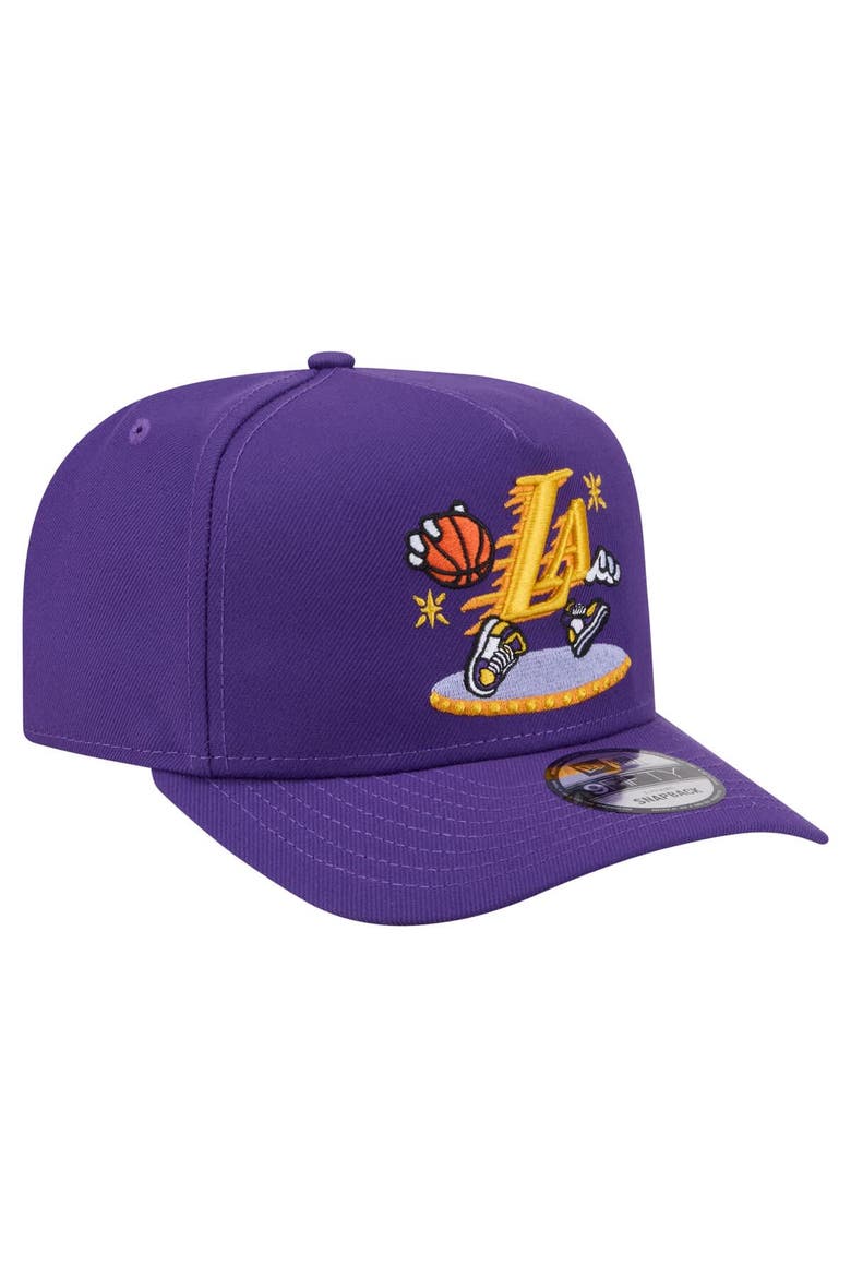 Men's New Era  Purple Los Angeles Lakers Injection Cartoon Logo A-Frame 9FIFTY Adjustable Hat, Alternate, color, Purple