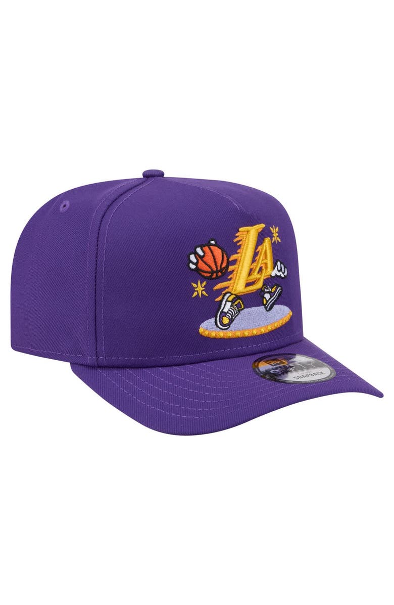 New Era Men's New Era  Purple Los Angeles Lakers Injection Cartoon Logo A-Frame 9FIFTY Adjustable Hat, Alternate, color, Purple