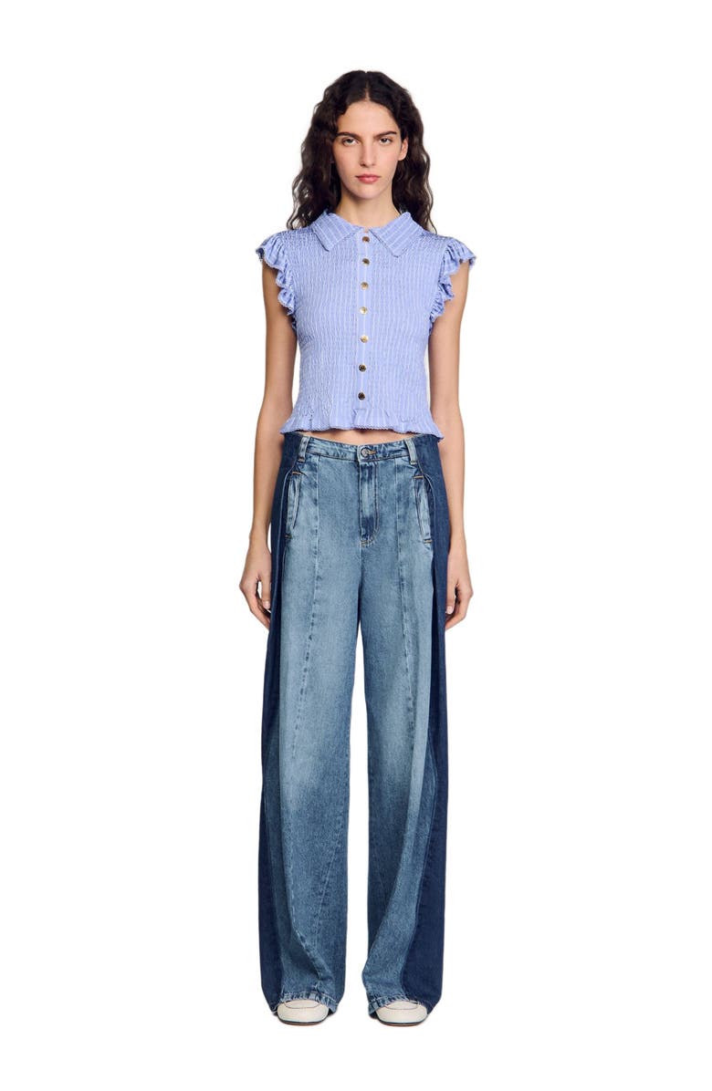 SANDRO Striped smocked T-shirt, Main, color, 