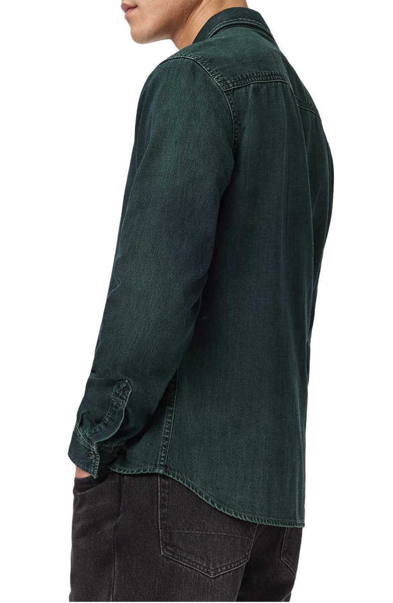 AllSaints Gleason Cotton Denim Snap Front Shirt, Alternate, color, Phantom Blue