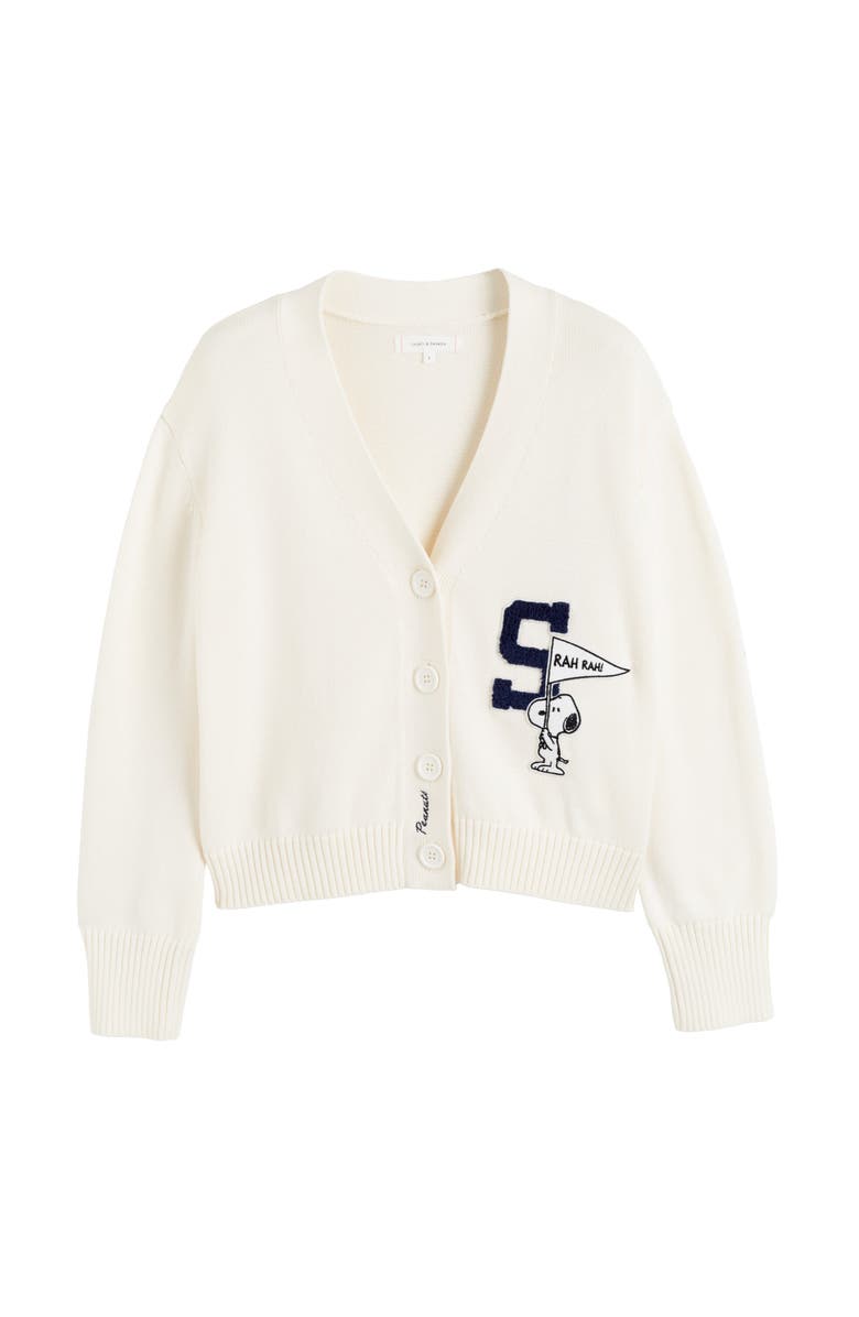 Chinti & Parker Snoopy Varsity Cotton Cardigan Sweater, Alternate, color, Cream