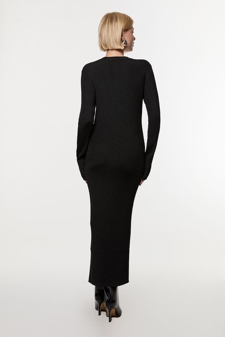 Button Through Ribbed Maxi Dress, Alternate, color, Black