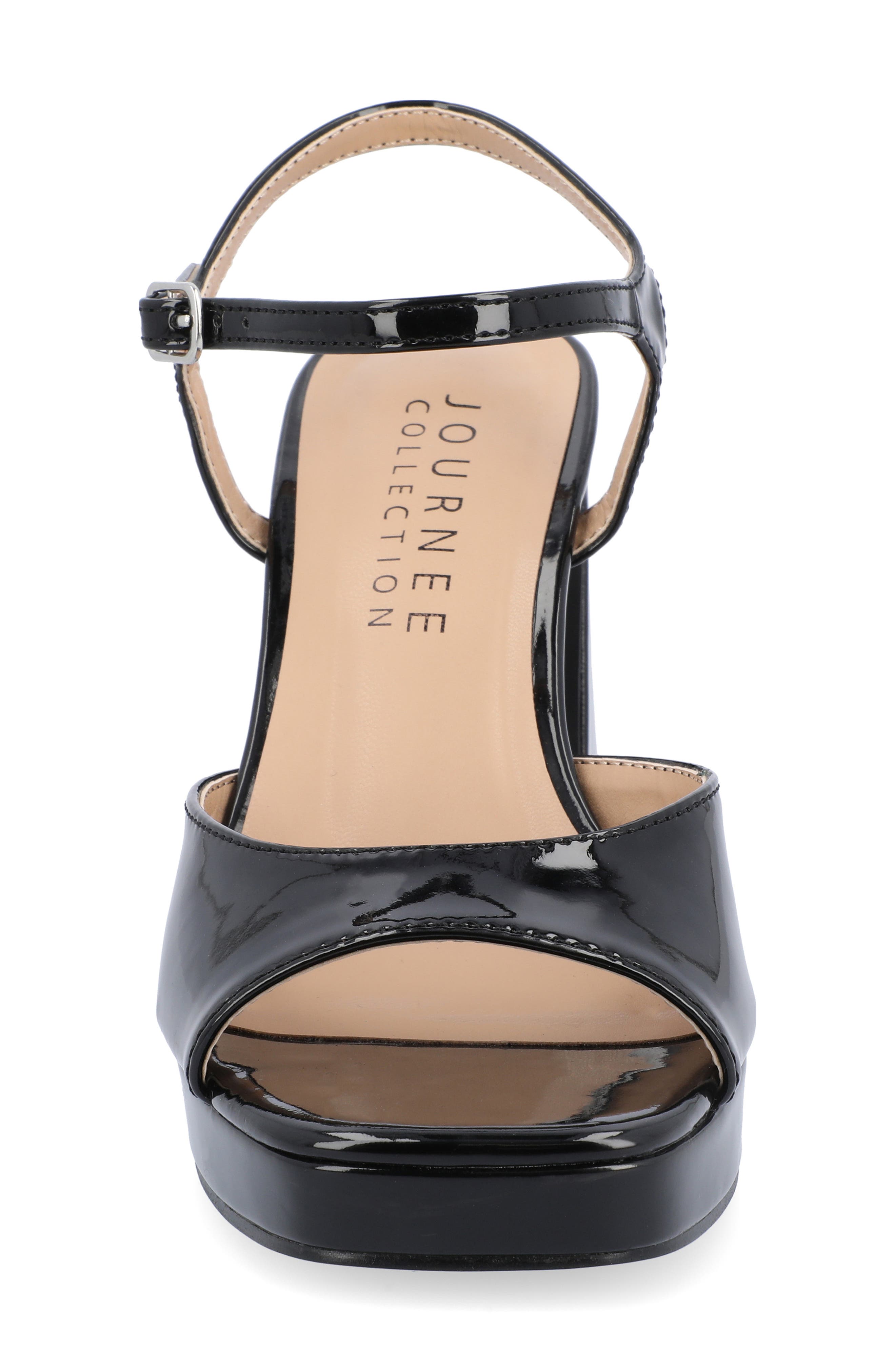 Journee Collection Ziarre Patent Block Heel Sandal, Alternate, color, Black