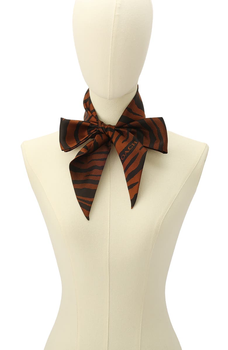 COACH Tiger Stripe Wide Silk Scarf, Alternate, color, Dark Brown