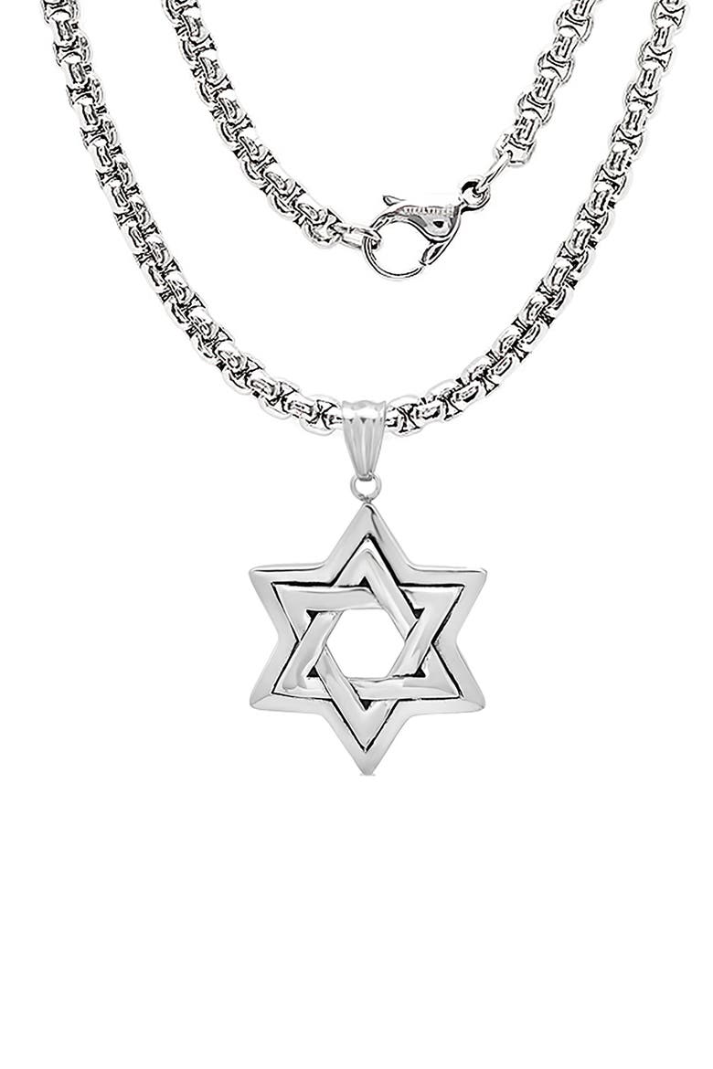 Stainless Steel Star of David Pendant Necklace, Alternate, color, METALLIC