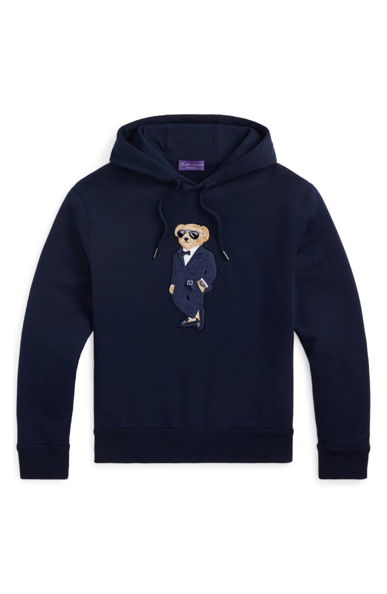 Ralph Lauren Purple Label Polo Bear Appliqué Fleece Hoodie, Alternate, color, Classic Chairman Navy