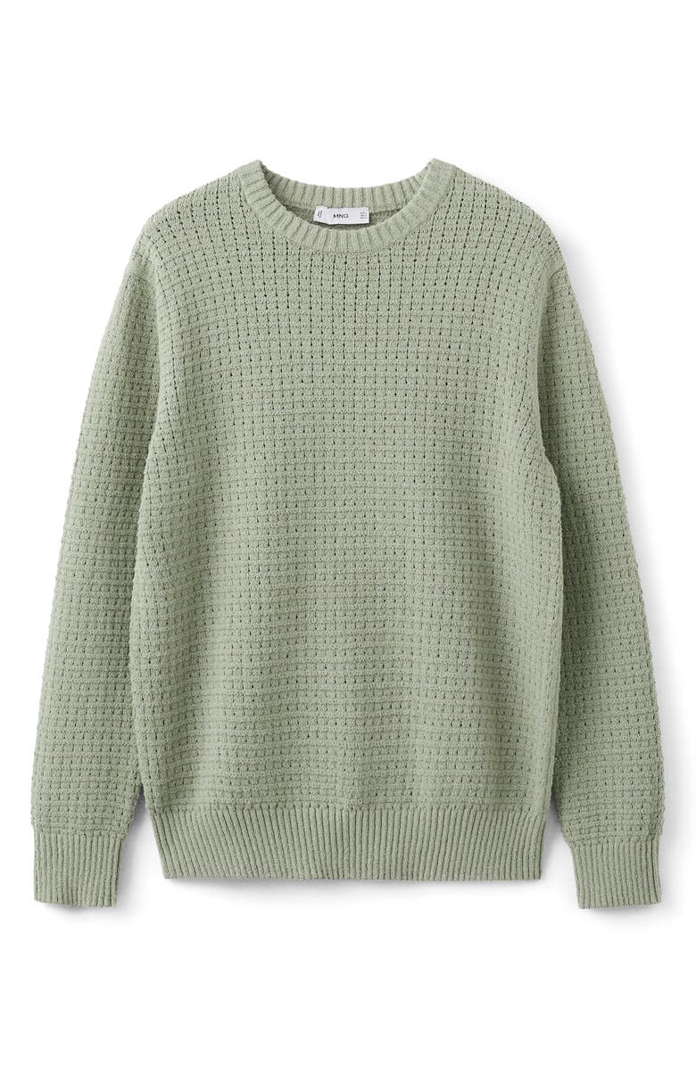 MANGO Crewneck Open Knit Sweater, Alternate, color, Mint Green