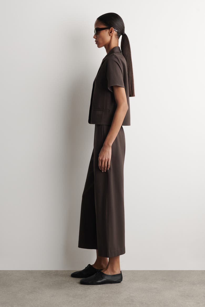 Twill-jersey Straight-leg Culottes, Alternate, color, DARK BROWN
