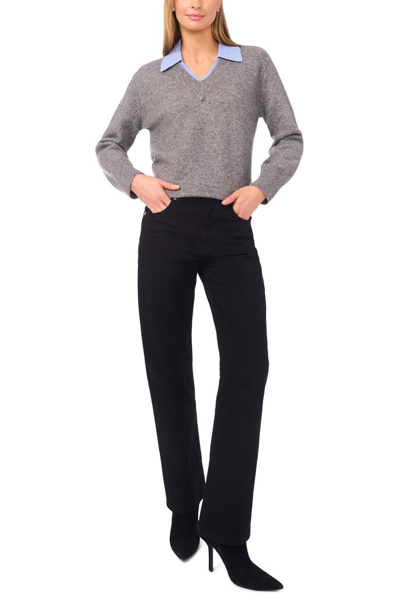Contrast Collar Twofer Sweater, Alternate, color, FOSSIL