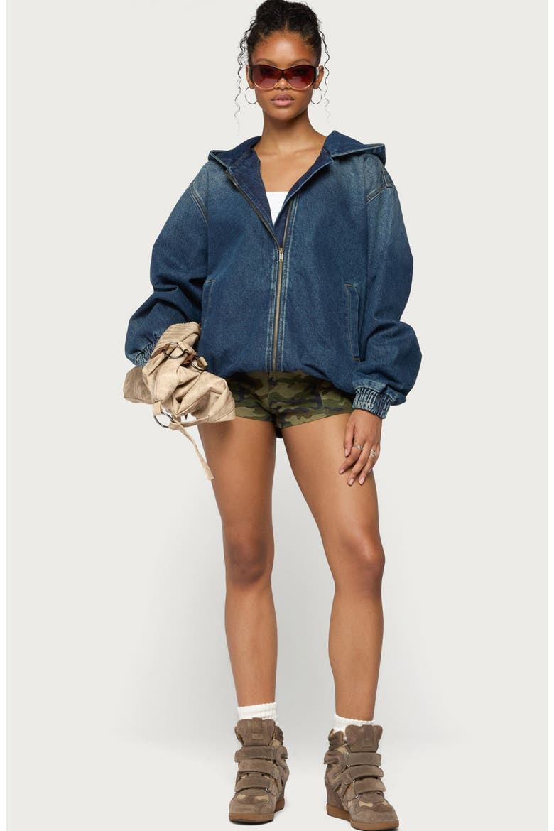 Hooded Vintage Wash Denim Bomber Jacket, Alternate, color, MEDIUM-BLUE