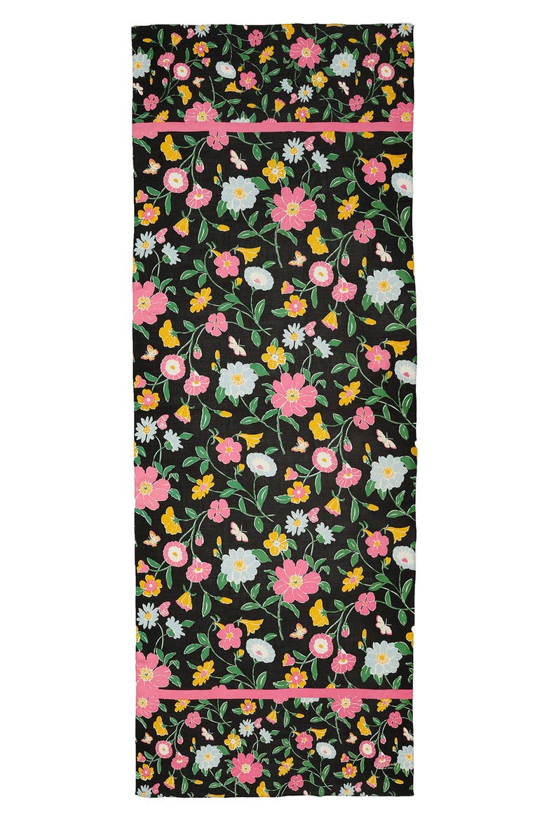 floral garden oblong scarf, Alternate, color, BLACK/ PINK CLOUD