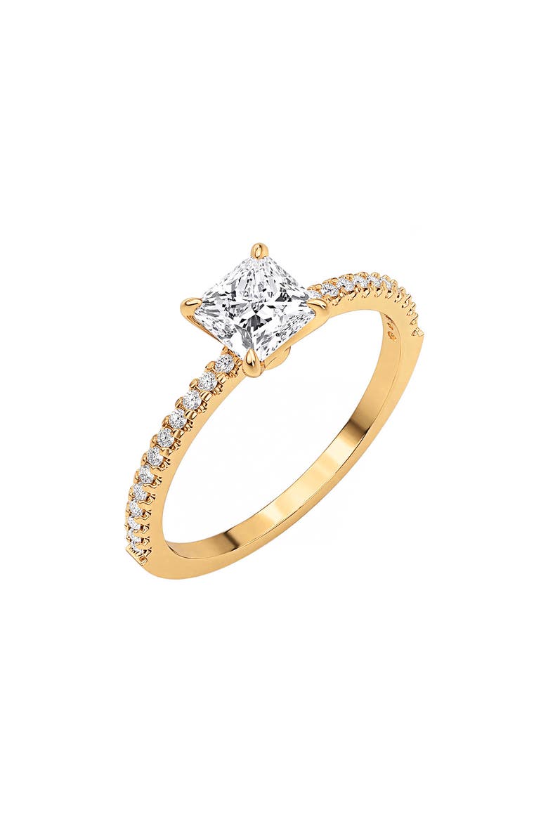 Princess Solitaire Pavé Cubic Zirconia Ring, Main, color, 18 KT YELLOW GOLD CLEAR CZ