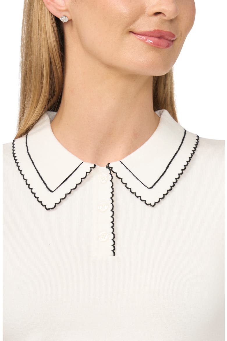 Scalloped Trim Short Sleeve Polo Sweater, Alternate, color, ANTIQUE WHITE