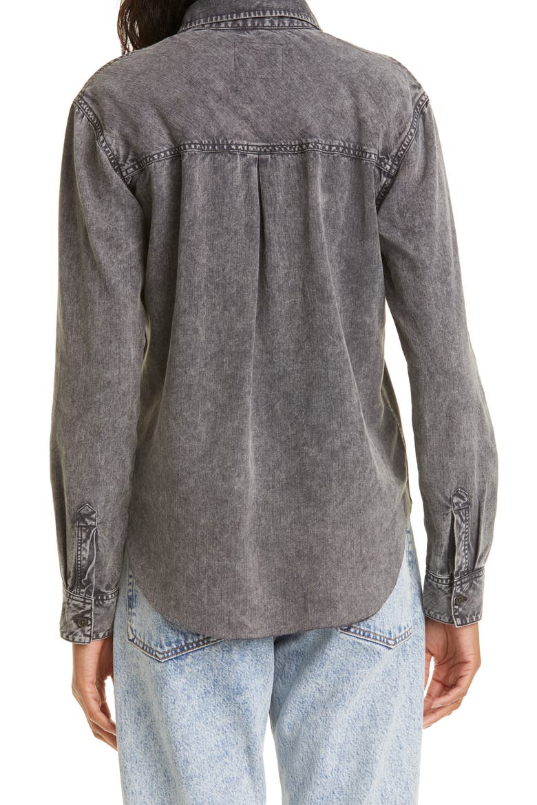 Ingrid Raw Hem Long Sleeve Button-Up Shirt, Alternate, color, BLACK ACID WASH
