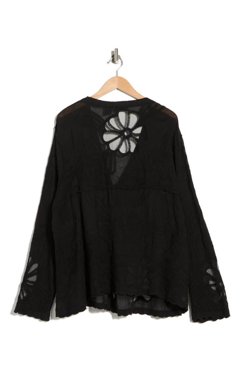Floral Embroidered Tie Front Cardigan, Alternate, color, BLACK